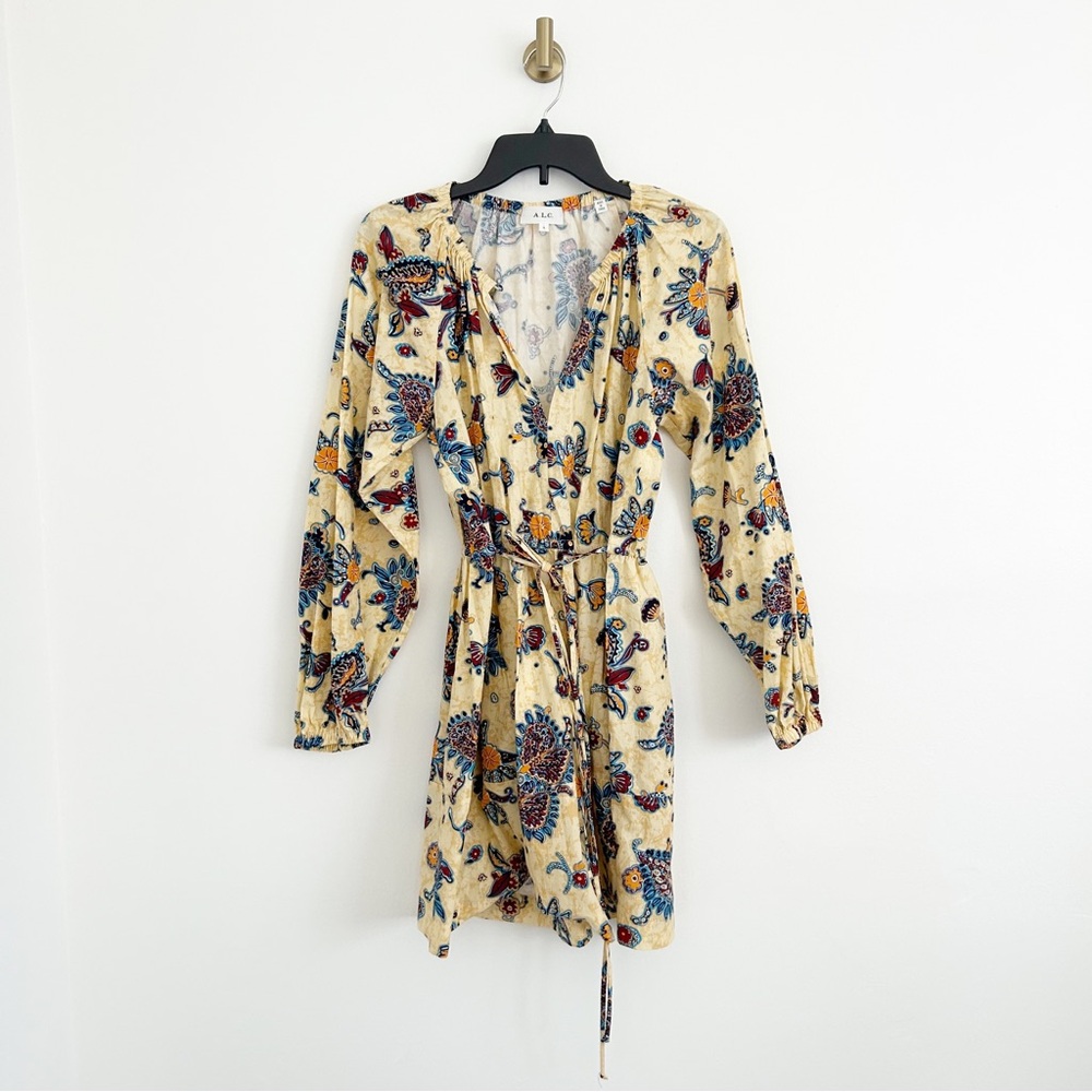A.L.C. Myra Cotton Yellow Paisley Print Long Sleeve Mini Dress Size 6